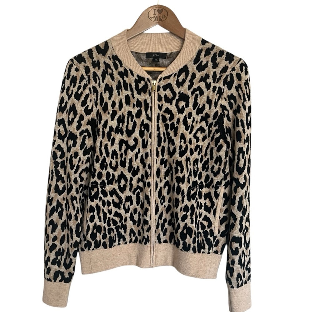 J Crew Leopard Print Bomber Sweater. Size M.